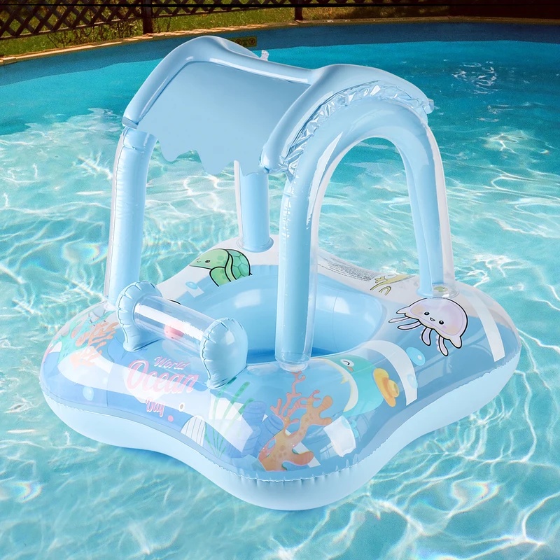 Pool Float Ring Inflatable - Nadmuchiwany pływający leżak z daszkiem przeciwsłonecznym,